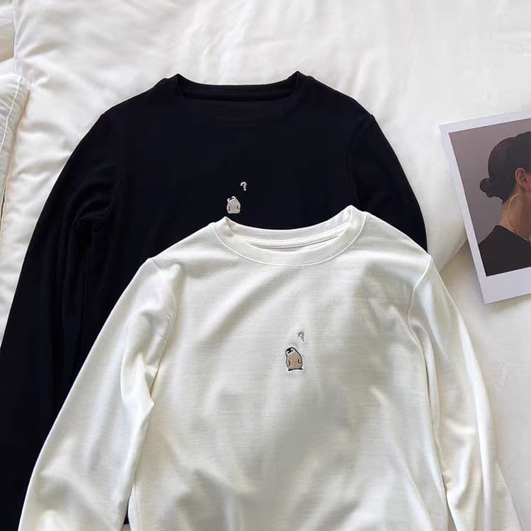 ペンギンワンポイント長袖丸首トップス