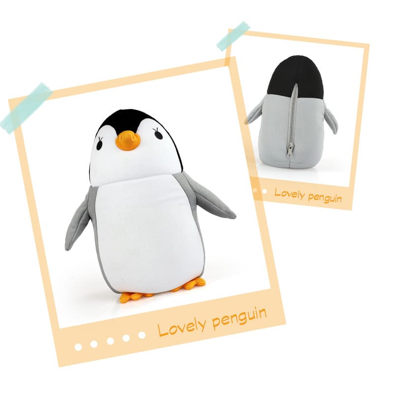 立ち姿ペンギン収納付きぬいぐるみ