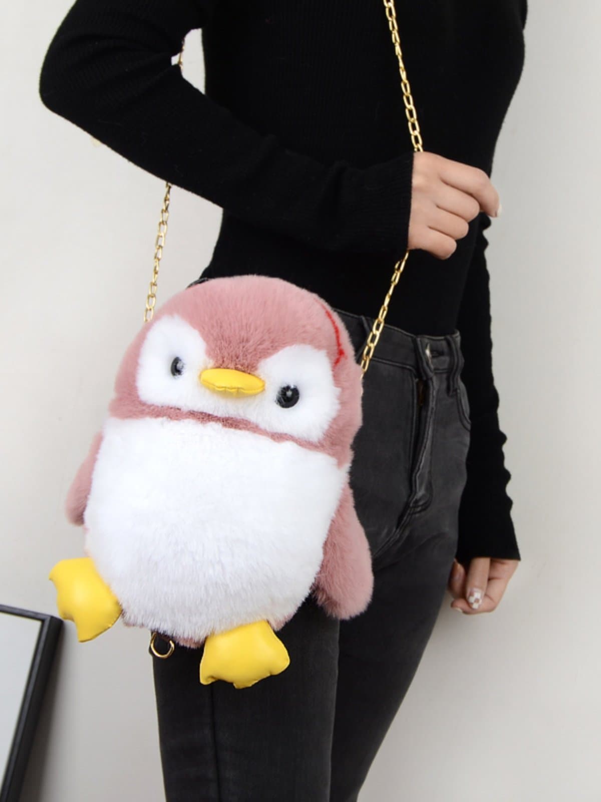 ふわふわペンギン赤ちゃん連鎖付きぬいぐるみ鞄