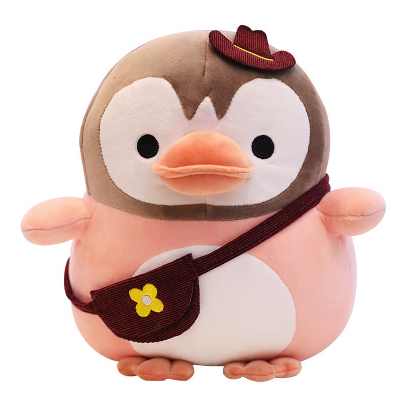 お花のポシェット付きペンギンぬいぐるみ